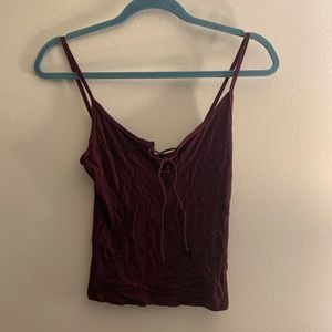 Burgundy Lace Up Crop Top